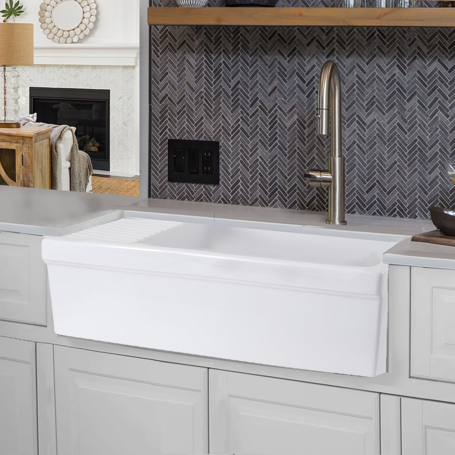 Cape 36 L X 20 W Farmhouse Kitchen Sink With Built In Drainboard Farmhouse Kitchen Sink