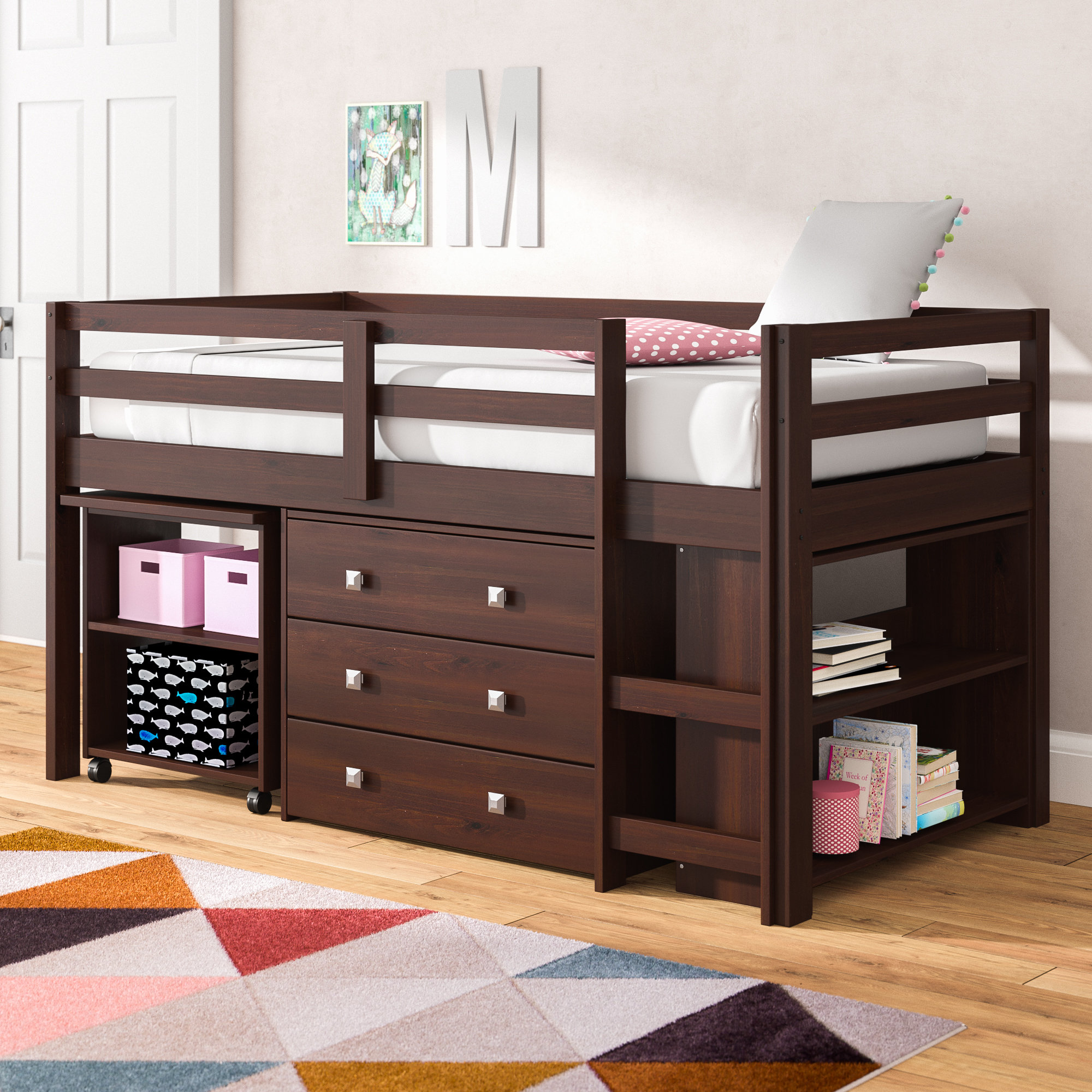 Viv Rae Senger Twin Low Loft Bed With Bookcase And Drawers Viv Rae Senger Twin Low Loft Bed With