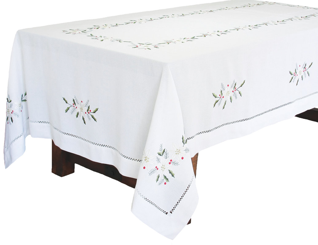Xia Home Fashions Country Poinsettia Embroidered Hemstitch Tablecloth