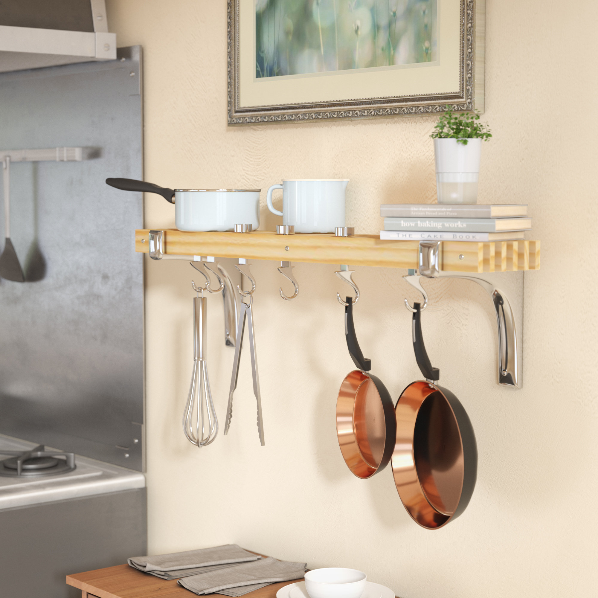 Rebrilliant Wall Mounted Pot Rack Reviews Pan Shelf Wayfair Rebrilliant Wall Mounted Pot Rack