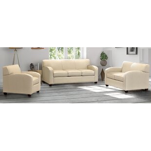 Lamatan Cream Top Grain Leather Sofa Bed, Loveseat And Chair by Ebern Designs