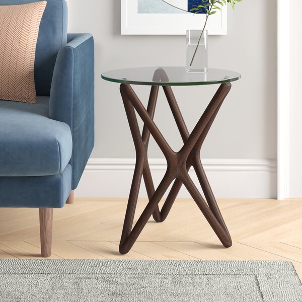 Foundstone Conner Glass Top Cross Legs End Table & Reviews | Wayfair