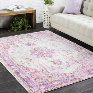 Kahina Vintage Distressed Oriental Pink Area Rug