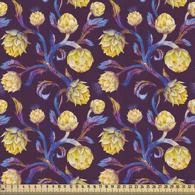 fab_38909_Ambesonne Artichoke Fabric By The Yard, Art Nouveau Style Arrangement With Vibrant Colored Vegetable Vegan, Decorative Fabric For Upholstery