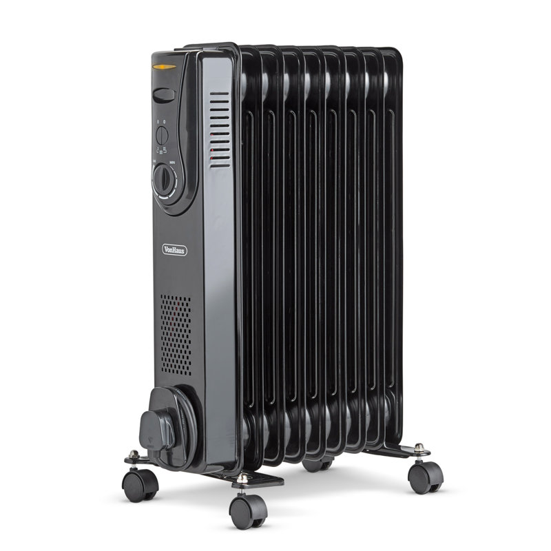 VonHaus Oil Filled Radiator 2KW 9 Fin Portable Electric Heater 3 Power