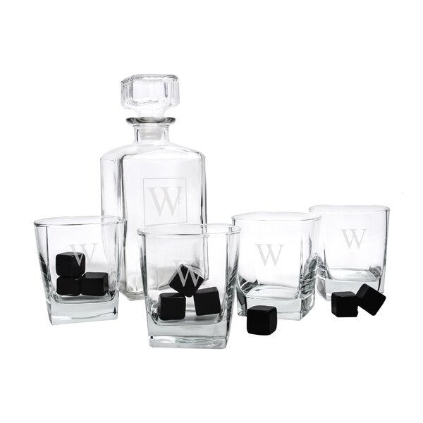 Personalized Decanter Set with Black Whiskey Stones by Cathys Concepts