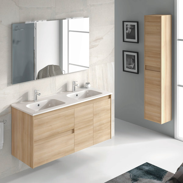 Ambra 48 Wall Mounted Double Bathroom Vanity Set with Mirror by WS Bath Collections