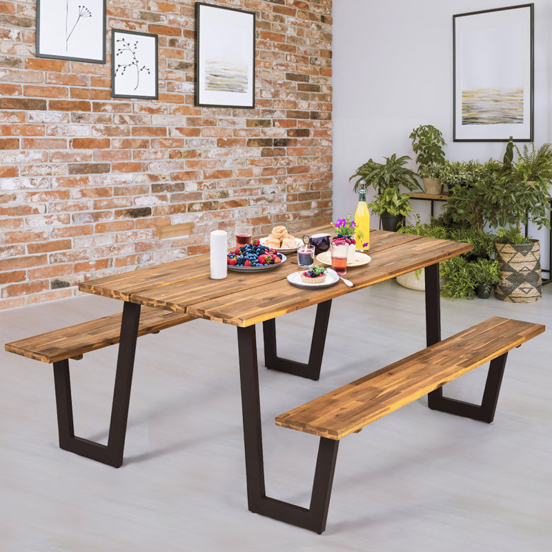 Loon Peak Picnic Table Bench Set Outdoor Camping Wooden 2 ...
