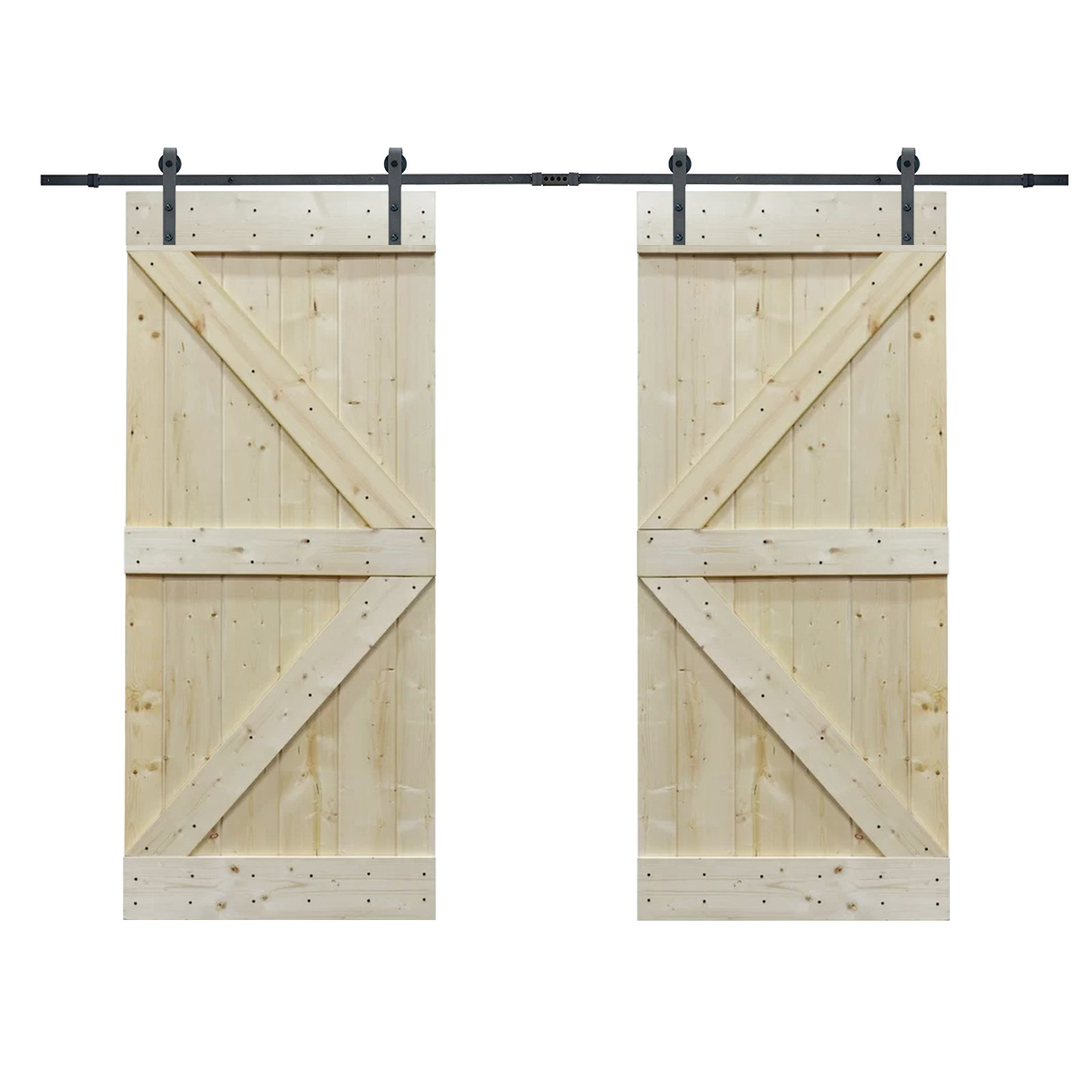 Calhome Paneled Wood Unfinished Knotty Barn Door With Installation