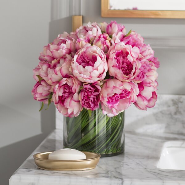 Faux Magenta & Pink Peony Floral Arrangement in Glass Vase by Willa Arlo Interiors