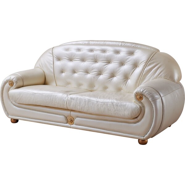 Alleyne Leather Round Arms Sofa By Everly Quinn