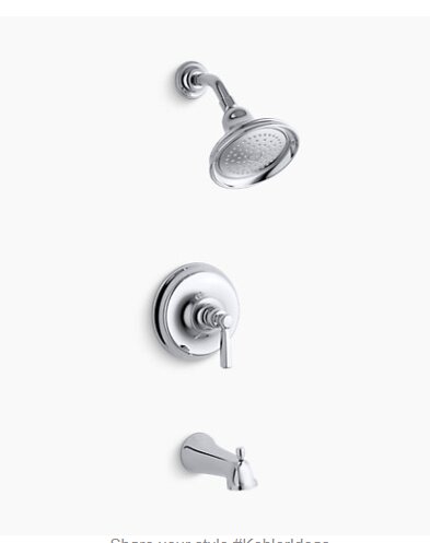 Bancroft® Rite-Temp® Bath and Shower Valve Trim with Metal Lever Handle, NPT Spout and 2.5 Gpm Showerhead by Kohler