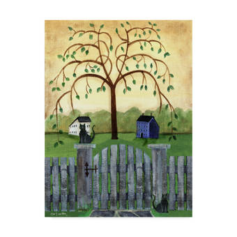 Winston Porter Country Cats Under Willow Tree Acrylic Painting Print On Wrapped Canvas In Green Yellow Tan Wayfair