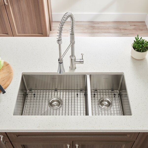 Pekoe 35 L x 18 W Double Basin Undermount Kitchen Sink with Grid and Drain by American Standard