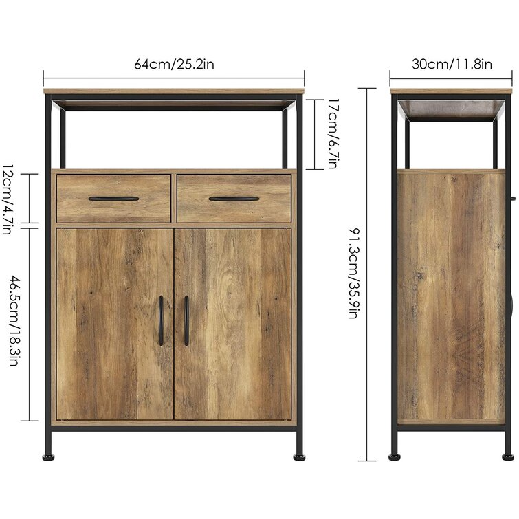 Industrial Style 2 Door Rustic Wooden Cupboard  Cabinet with Metal Handles