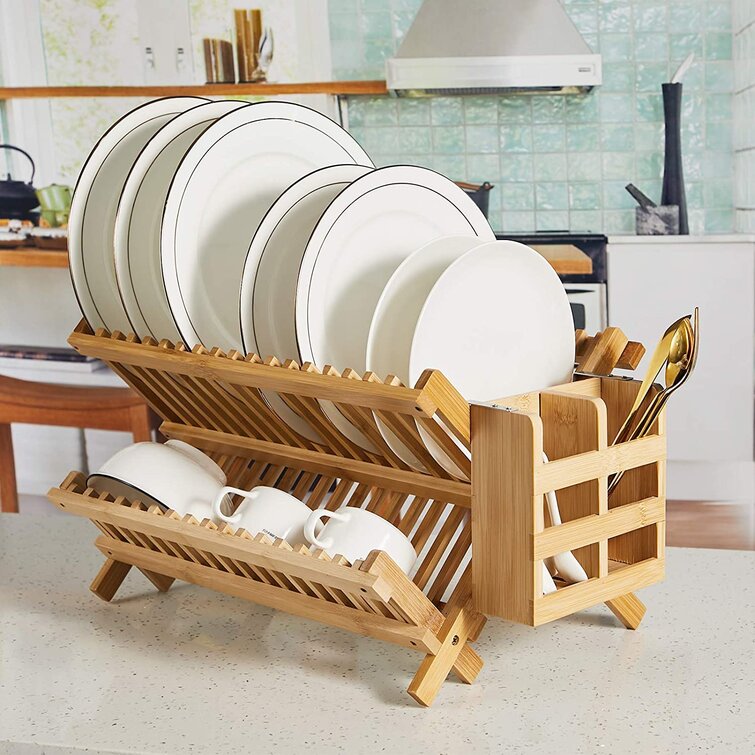 Wooden Storage Plates Rack Kitchen Drain Organizers Dish Drying Rack Stand Tool
