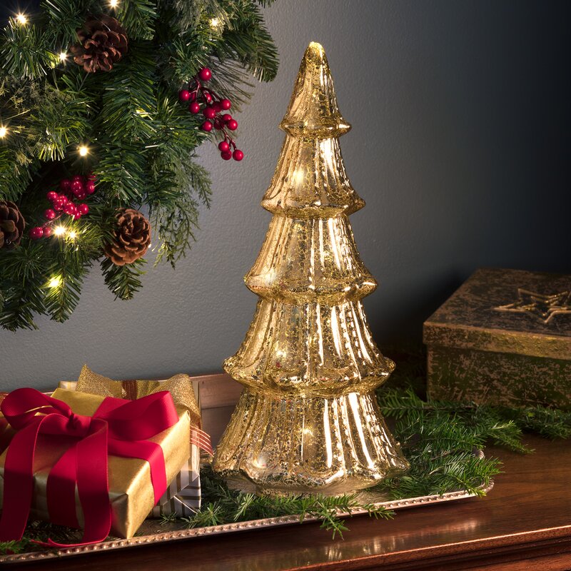 Haute Decor Lighted Faux Mercury Glass Christmas Tabletop Tree 