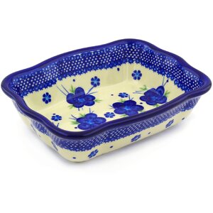 Bleu-belle Fleur Rectangular Non-Stick Polish Pottery Baker