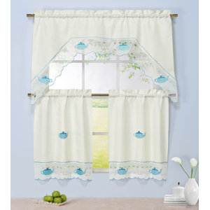 Tea Party 3 Piece Embroidered Kitchen Valance and Tier Set