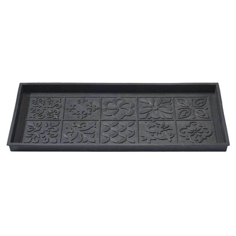 Art & Artifact Rubber Boot Tray Wet Shoe Tray for Entryway Indoor Outdoor Snow Boot Mat Extra Large Shoe Tray 32 inch x 16 inch, Black, Damask
