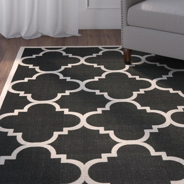 Short Black/Beige Indoor/Outdoor Area Rug by Winston Porter