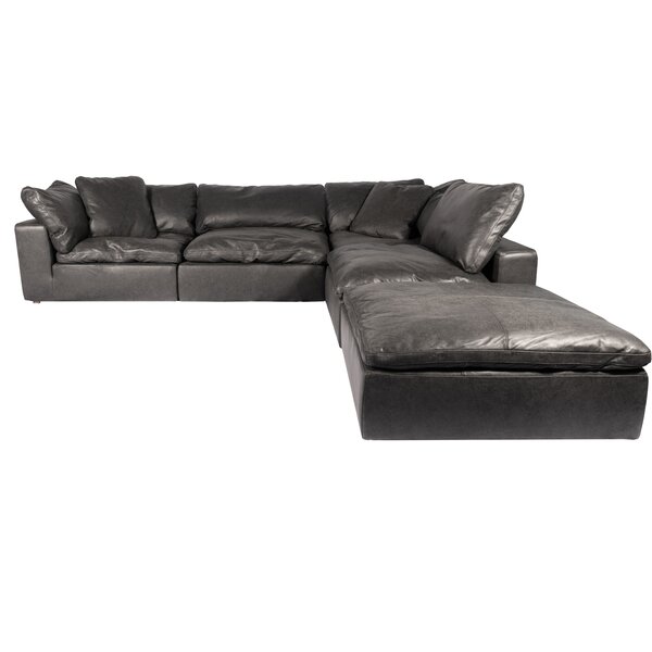 Fairwood Leather Right Hand Facing Modular Sectional With Ottoman By Winston Porter