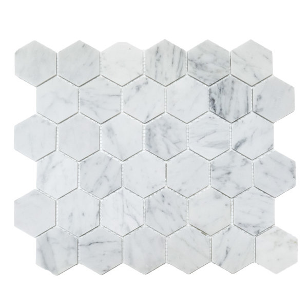 Honeycomb Hex Polished 2 x 2 Mosaic Tile in Bianco Carrara by Ephesus Stones