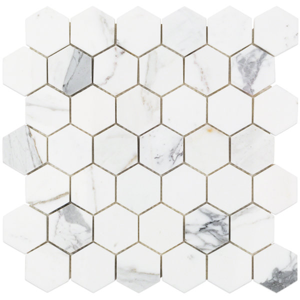 Hexagon 12 x 12 Marble Mosaic Tile in White/Gray by Splashback Tile