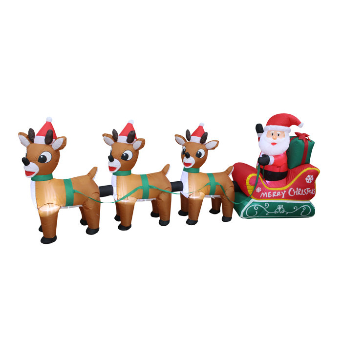 Santa Claus On Sleigh With Three Reindeer Christmas Inflatable