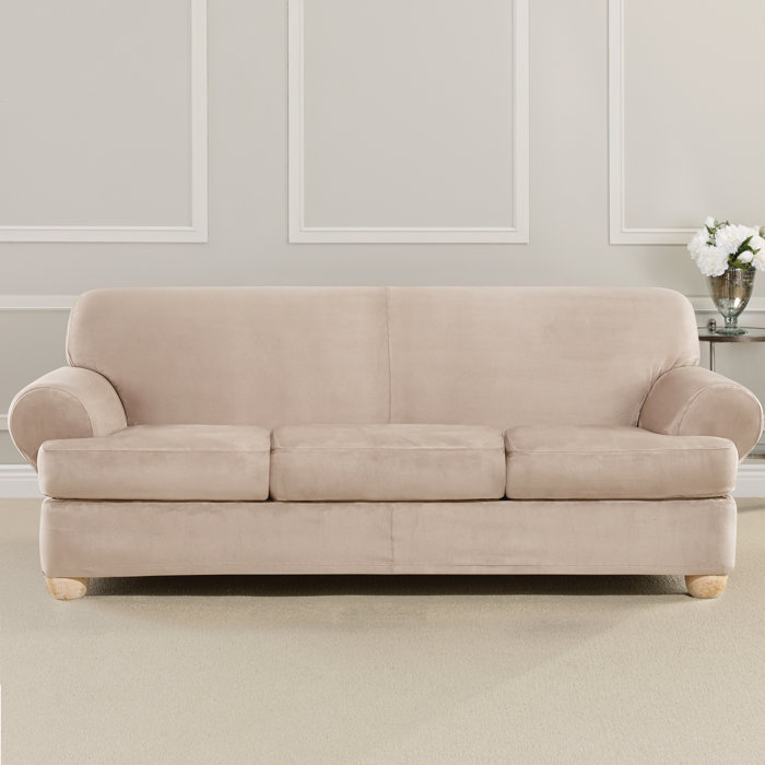 Ultimate Heavyweight Stretch Suede T Cushion Sofa Slipcover Ultimate Heavyweight Stretch Suede T Cushion Sofa Slipcover
