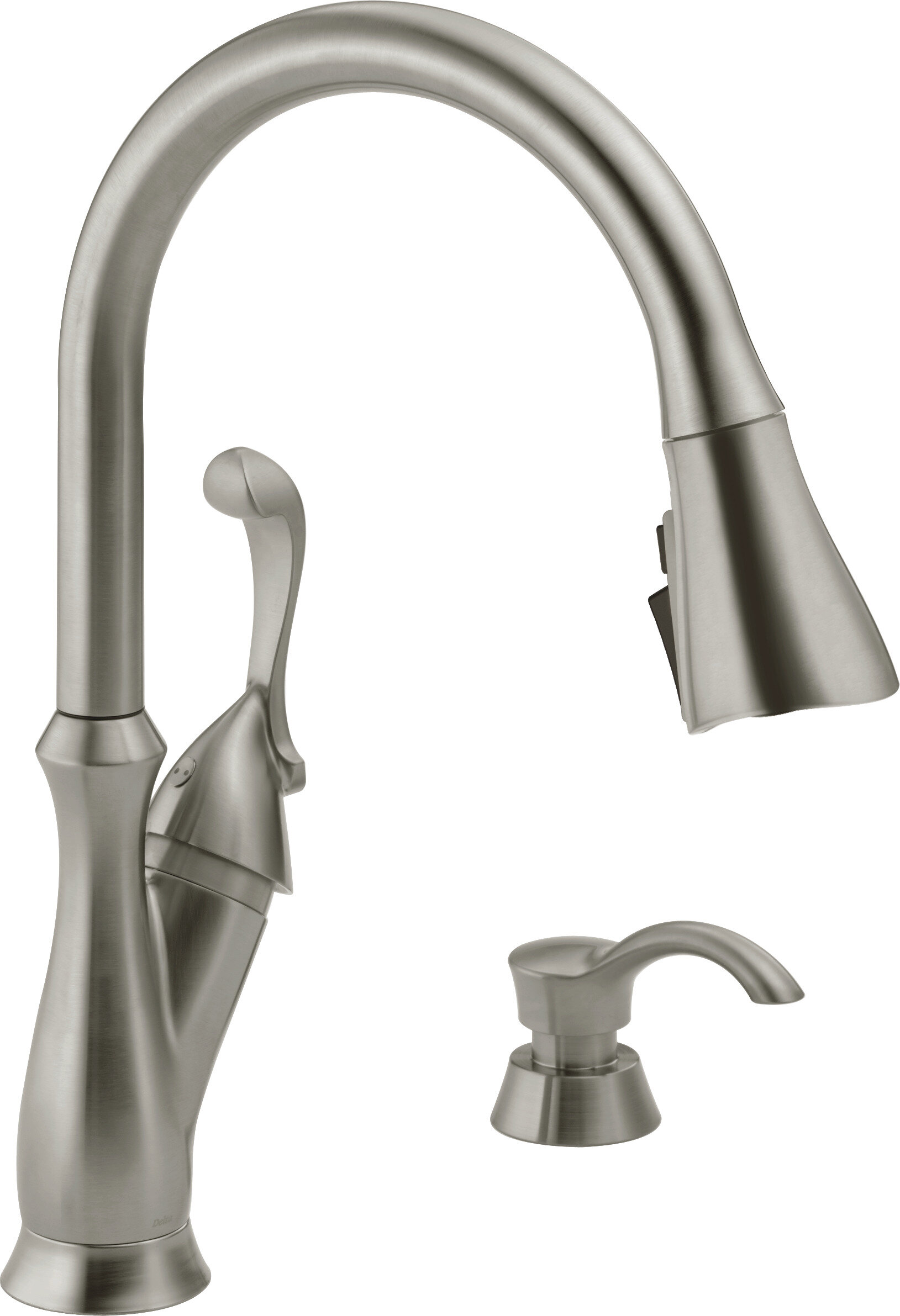 Delta Arabella Pull Down Single Handle Kitchen Faucet With Soap Dispenser And Shieldspray Reviews Wayfair