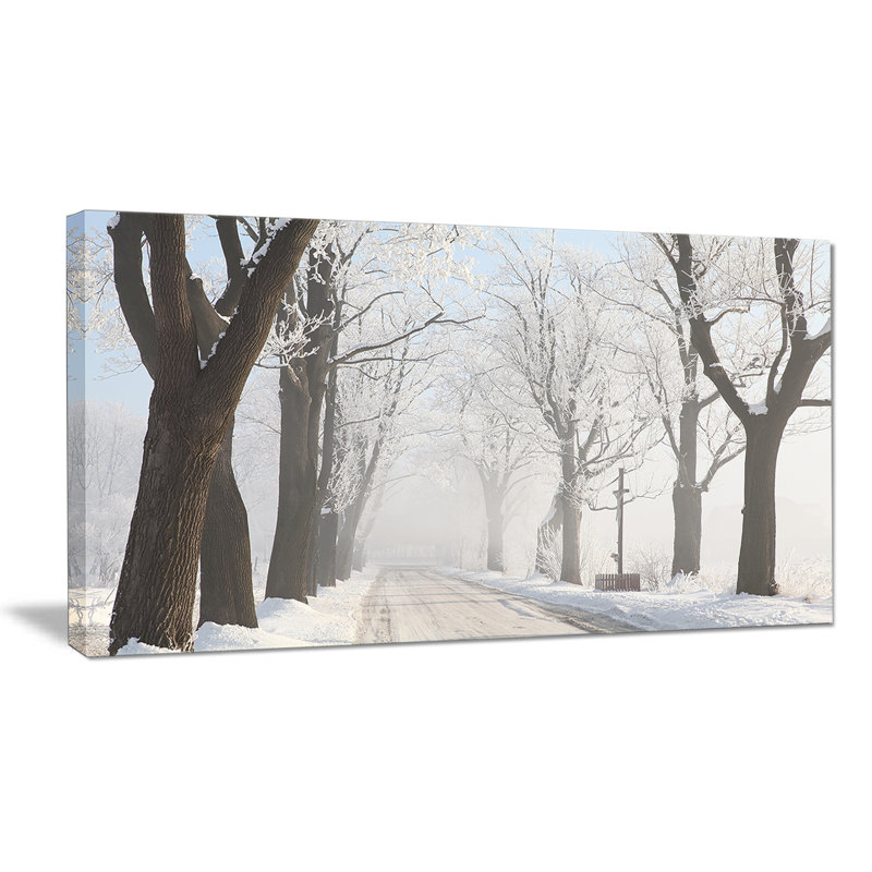 Designart Misty Rural Road In Winter Forest Photograph Wayfair