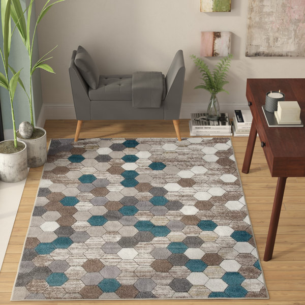 Catalan Beige/Blue Indoor/Outdoor Area Rug by Wrought Studio
