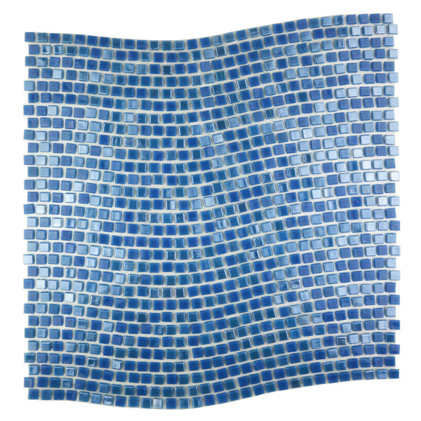 Galaxy Wavy 0.31 x 0.31 Glass Mosaic Tile in Glazed Blue by Abolos