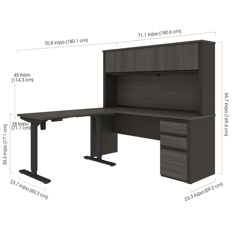 Ebern Designs Kenworthy Reversible LShape Standing Desk with Hutch