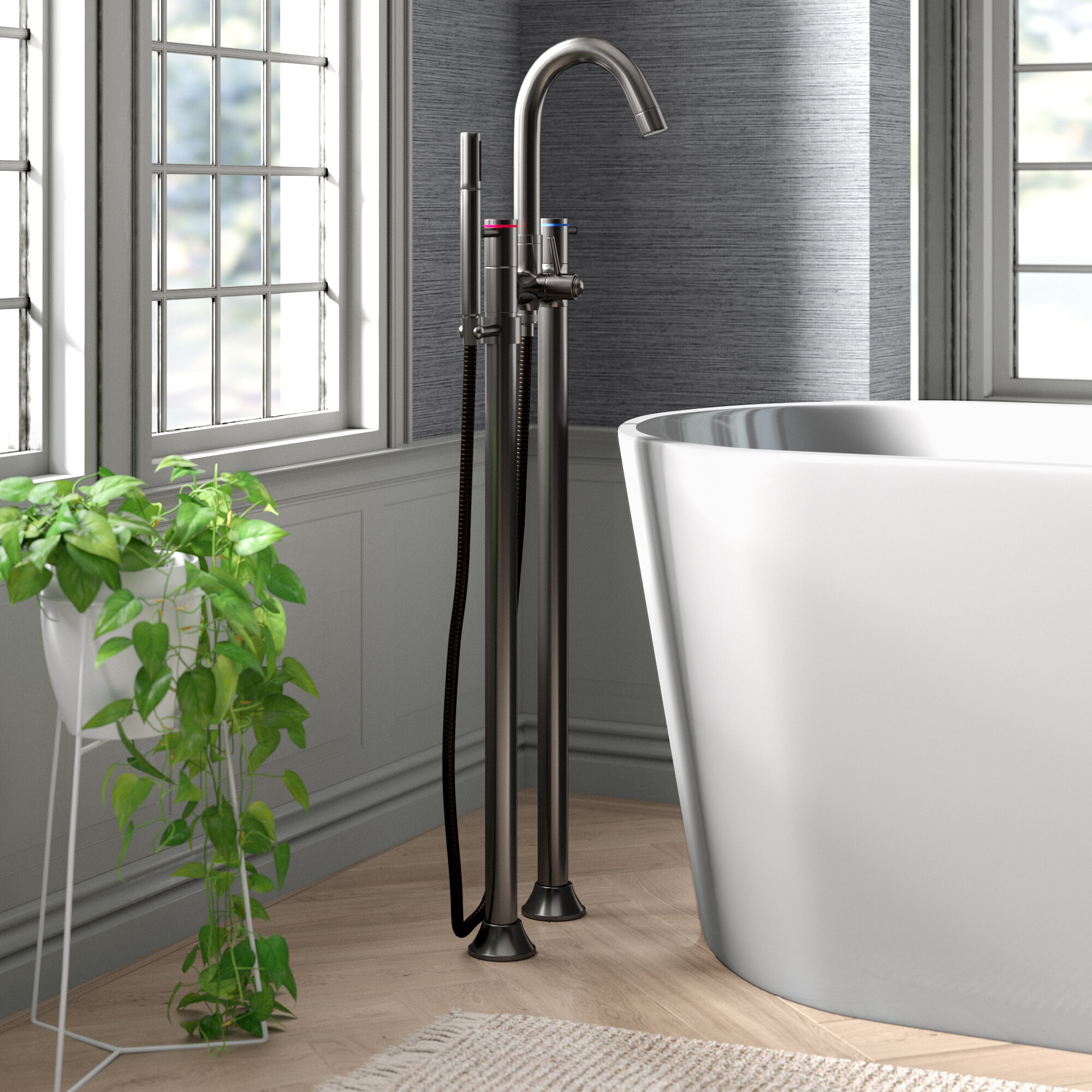 Kingston Brass Concord Double Handle Floor Mount Tub Filler With