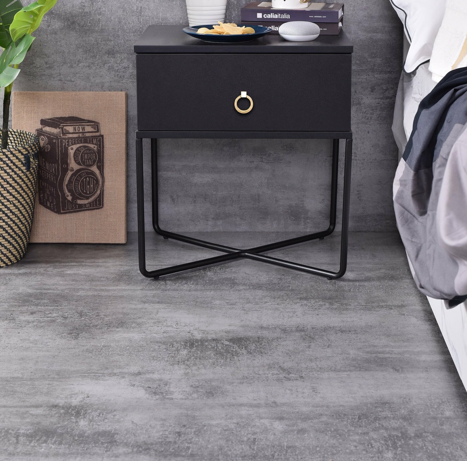 17 Stories Helmer 1 Drawer Metal Nightstand In Black Wayfair