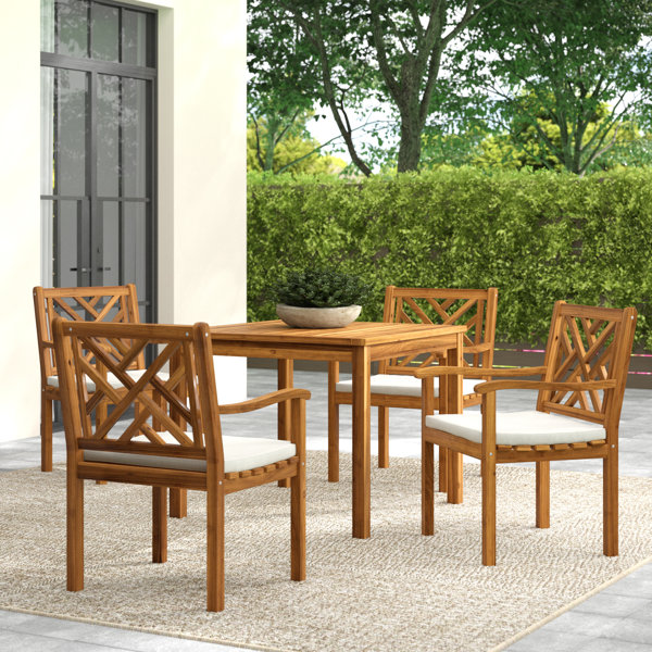 Chillicothe Bradbury 5 Piece Teak Dining Set with Cushions by Greyleigh