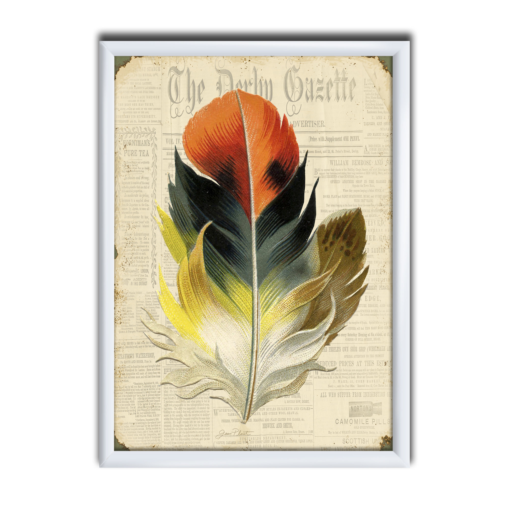 East Urban Home Colorful Elegant Feather Old Style Newspaper Iii Picture Frame Graphic Art On Canvas Wayfair