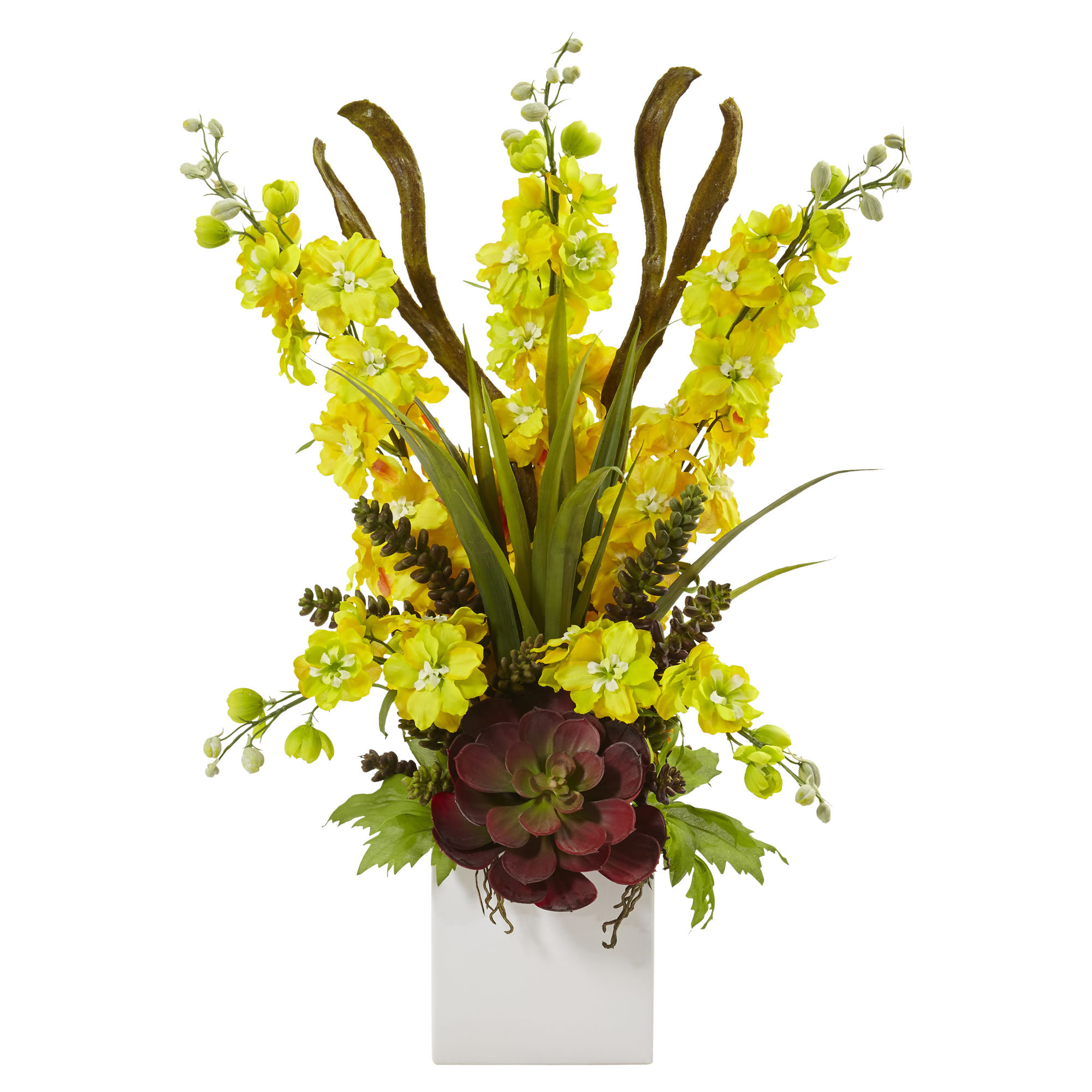 Nearly Natural Delphinium Succulent Floral Arrangements In