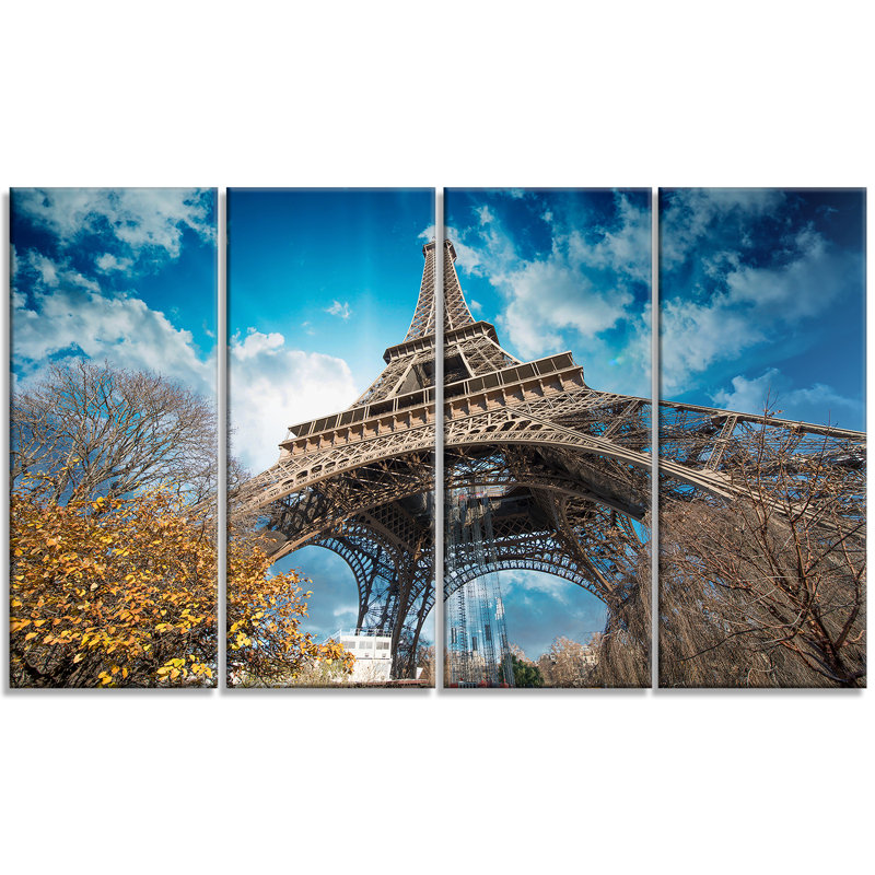 Designart Paris Eiffel Tower And Blue Paris Sky View Wall Art Multi Piece Image On Wrapped Canvas Wayfair