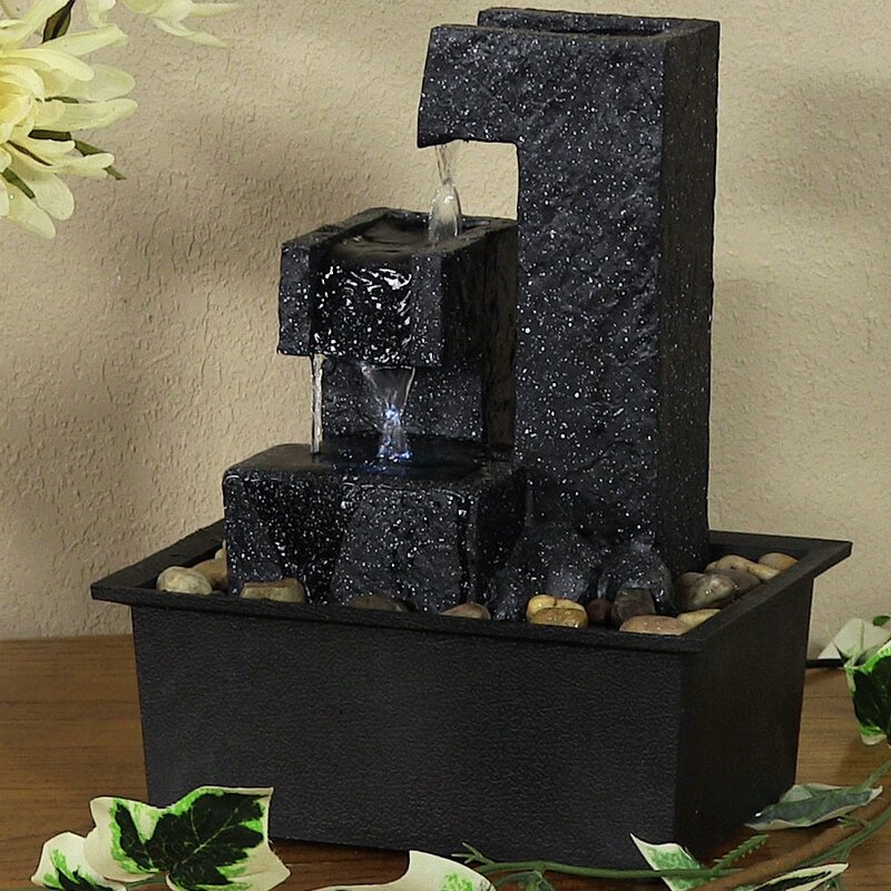 World Menagerie Yeary Resin Square Tiered Tabletop Water Fountain