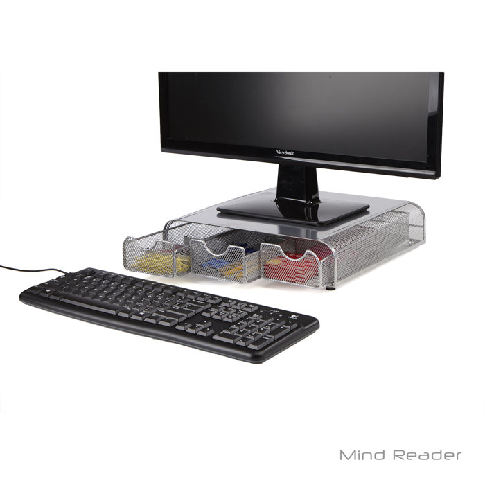 Mind Reader Monmesh Blk Monitor Stand And Desk Organizer Black