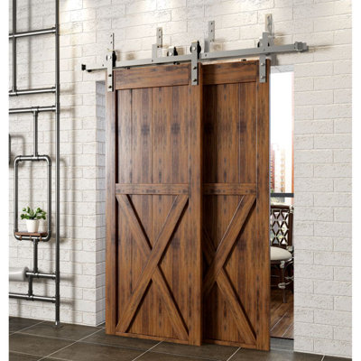 Double Track Z Bypass Barn Door Hardware Kit Homacer Track Length 108 in