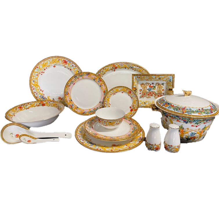 Scalloped Embossed Bone China Dinnerware Set Service for 2 Wedding Housewarming Gifts LA JOLIE MUSE 6 Piece White Porcelain 