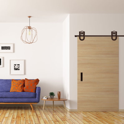 Premium Wagon Wheel Horseshoe Standard Single Barn Door Hardware Kit Goldberg Brothers Inc Finish Rustic Brown Track Length 60 in