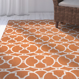 Halliday Orange Geometric Indoor/Outdoor Area Rug