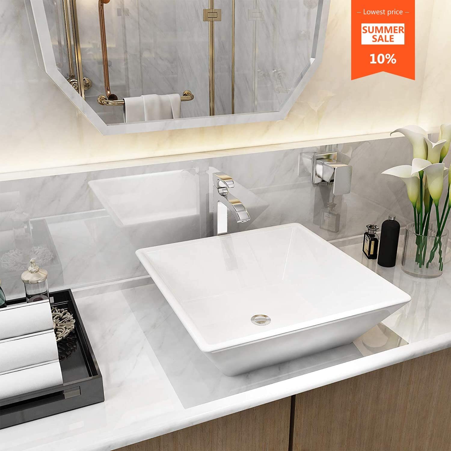 Mecor White Ceramic Rectangular Vessel Bathroom Sink Wayfair