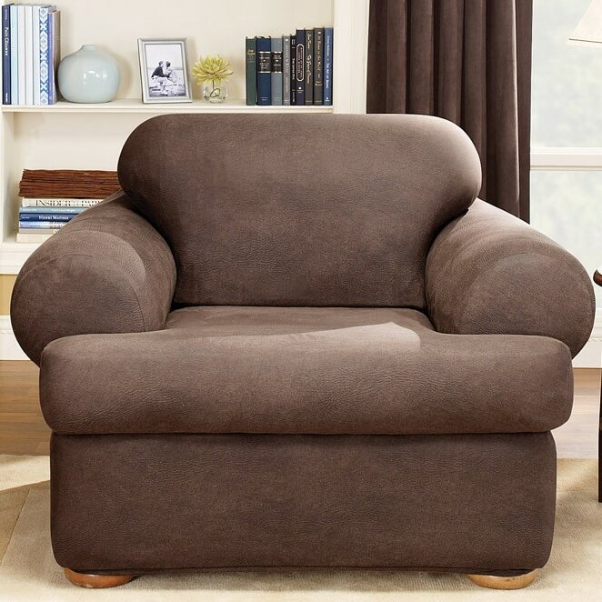 Sure Fit Stretch Leather T Cushion Armchair Slipcover Reviews Wayfair   Stretch Leather T Cushion Armchair Slipcover 