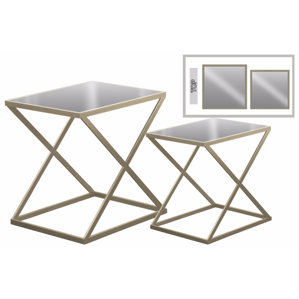 Eleni Rectangular Metal 2 Pieces Nesting Tables with Mirror Top by Everly Quinn